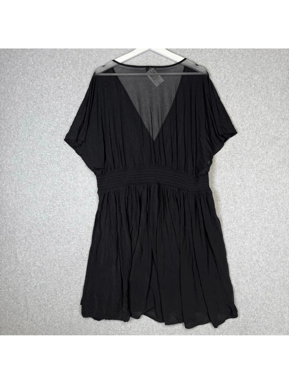 Torrid 2 (2X 18/20) Black Mesh Smocked Waist Swimsuit Swim Cover Up Dress New - Picture 7 of 8